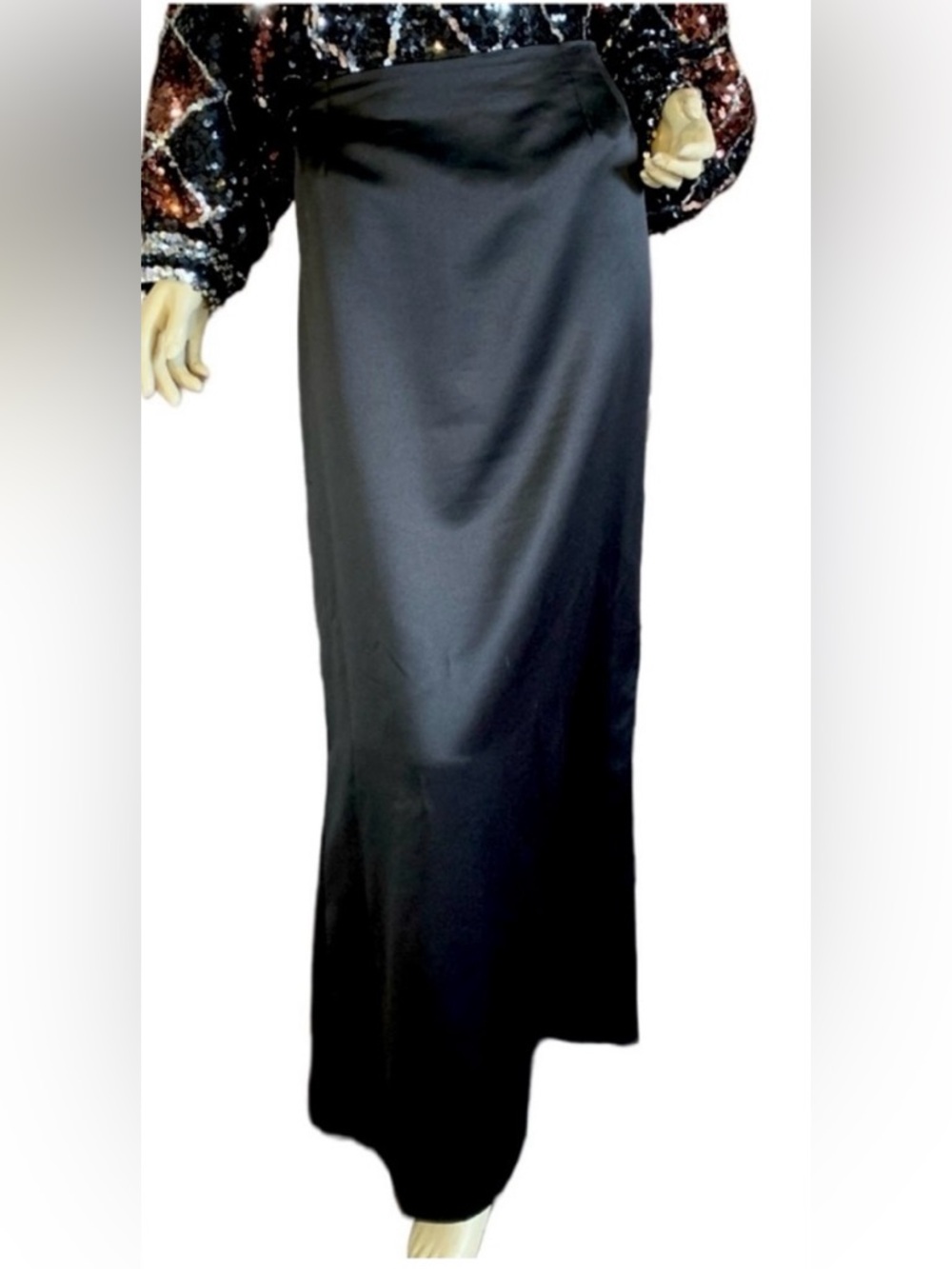 VINTAGE 1990'S ALEX EVENINGS BLACK FULL MAXI SKIRT WITH SMALL BACK TRAIN (XL)